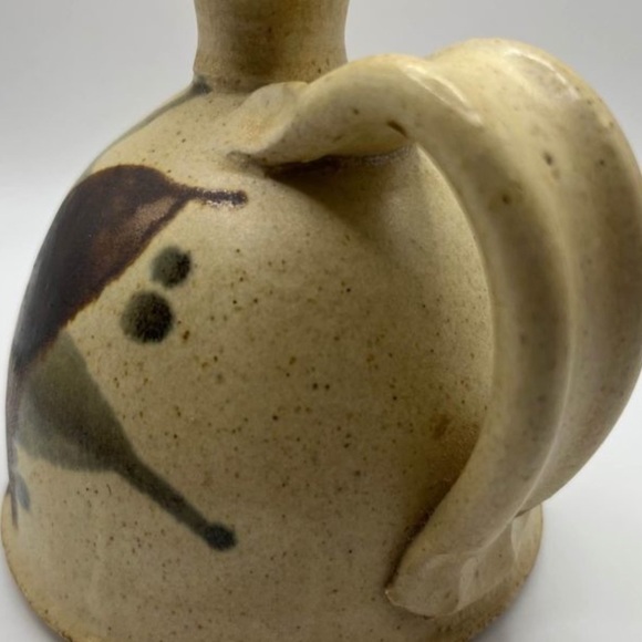 𝅺HANDTHROWN Art Pottery Vase Hand Painted Applied Handle Artist Signed 5” Boho - Picture 3 of 7